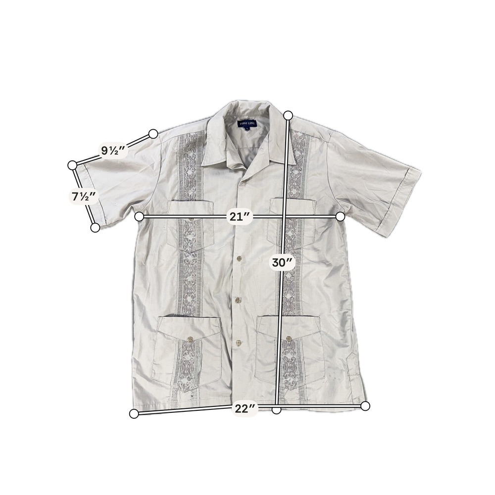 First Line Shirt Mens Large Beige Short Sleeve Button Up Guayabera Embroidered - Picture 2 of 6